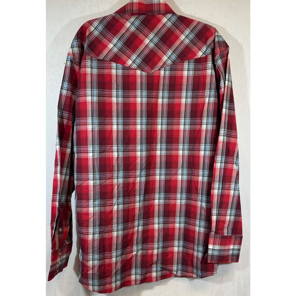 Roper Western Pearl Snap Button Down Shirt Red White Blue Plaid Mens LS L D36 - Picture 4 of 6